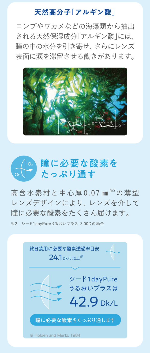 ワンデーピュアうるおいプラス 天然高分子「アルギン酸」成分配合