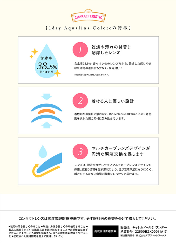 ワンデーアクアリーナコローレ,レンズ特徴