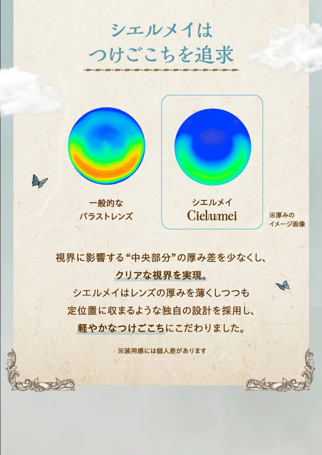 ワンデーリフレアシエルメイ(1day Refrear Cieluei) 中央部分の厚み差を少なくしつけ心地を追求