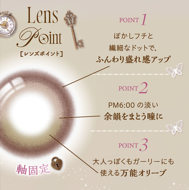 ワンデーリフレアシエルメイ(1day Refrear Cieluei) 黄昏 レンズポイント ぼかしフチ オリーブカラー 軸固定 回らない水光