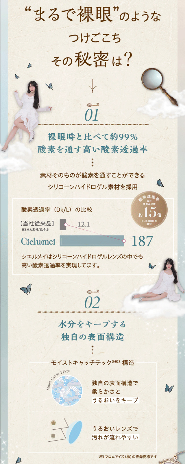 ワンデーリフレアシエルメイ(1day Refrear Cieluei) シリコーンハイドロゲル素材で高い酸素透過率 モイストキャッチテック構造