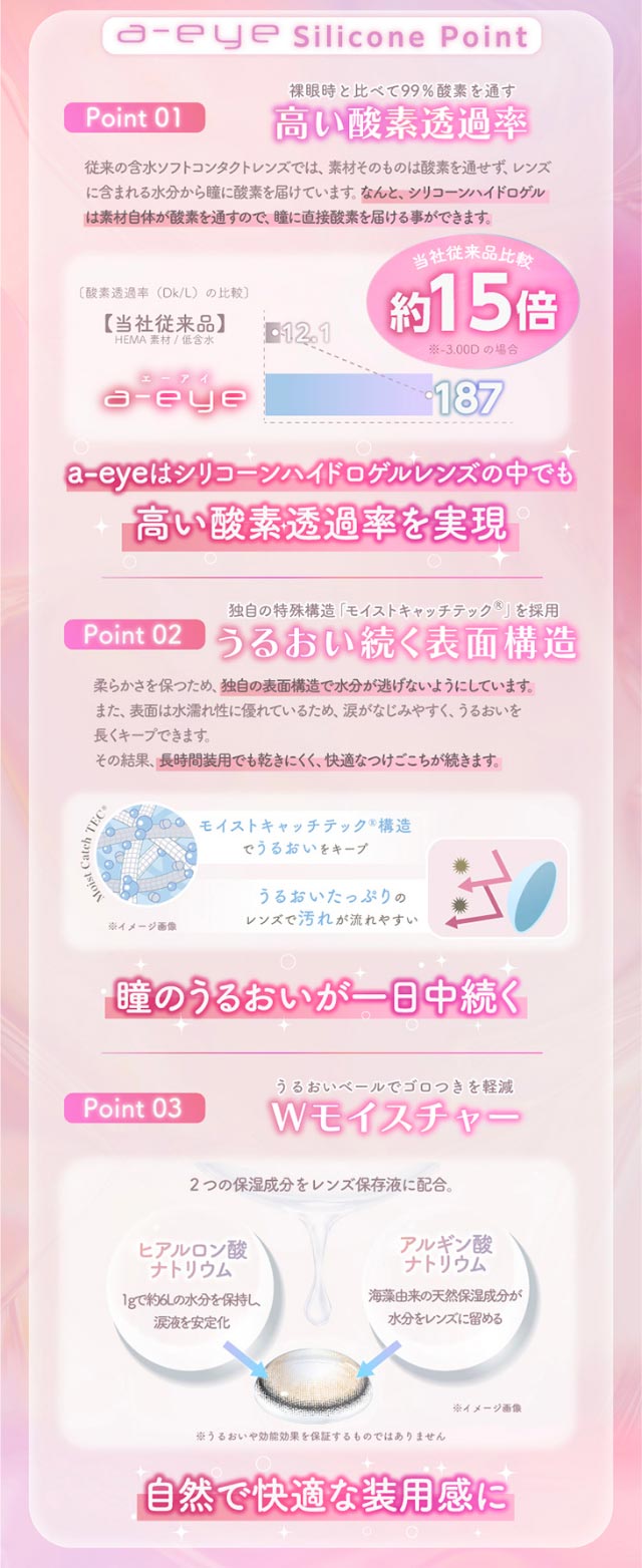 ワンデーリフレア エーアイはシリコーンハイドロゲル素材を採用しています|Aランク(最上級グレード)×AIビジュ(圧倒的AI級「美」),BABY MONSTER(ベイビーモンスター)イメージモデルのワンデーカラコン「ワンデーリフレア エーアイ(1day Refrear a-eye)」,1day,DIA14.5mm,DIA14.0mm,BC8.7mm,シリコーンハイドロゲル