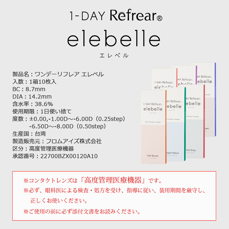 ワンデーリフレアエレベルレンズスペック