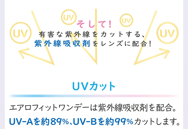 エアロフィットワンデー,イメージモデル小松菜奈,UVカット機能,UV-Aを約89%、UV-Bを約99%カット