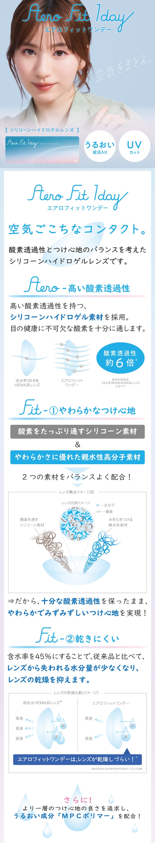 エアロフィットワンデー シリコーンハイドロゲルレンズ うるおい成分配合 UVカット