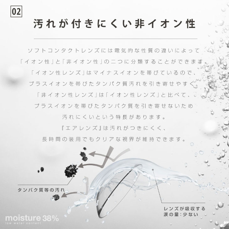 エアレンズは汚れがつきにくい非イオン性
