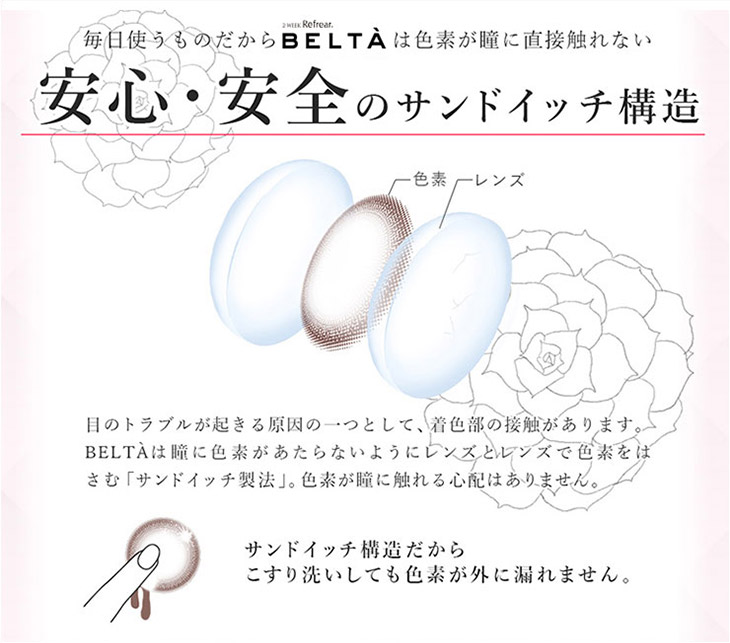 BELTA/ベルタ/新色/6色/2week/2週間/2ウィーク/ナチュラル/麻木玲那/安心・安全のサンドイッチ構造