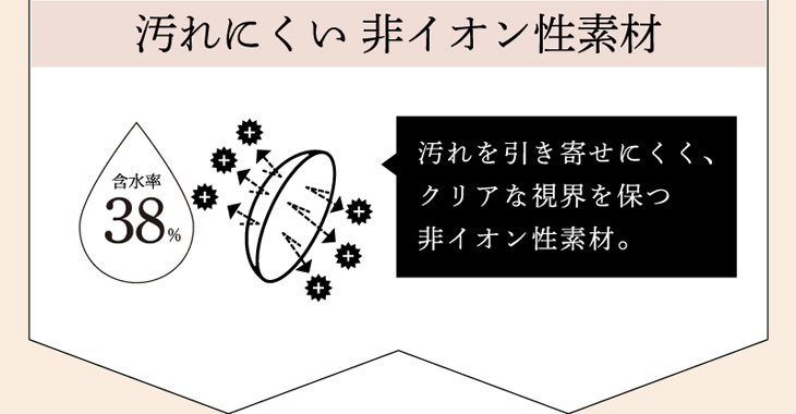 ビーハートビーワンデーの低含水レンズは非イオン性素材でクリアな視界を保ちます