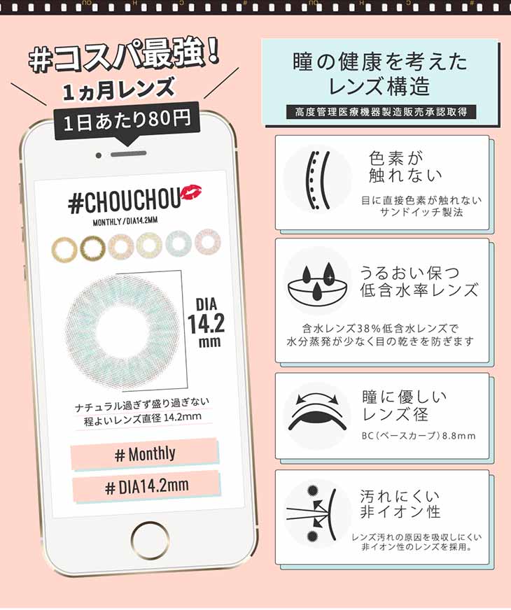 うるおい保つ低含水レンズ 非イオン性のレンズ コスパの良い1ケ月使用マンスリーカラコン