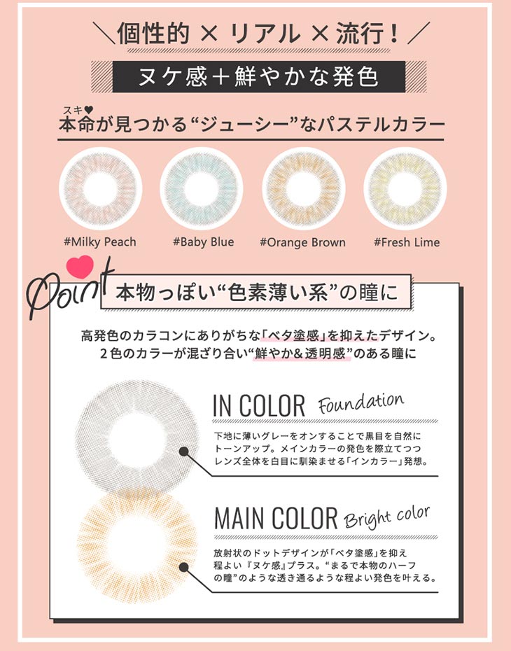 チュチュ/ちゅちゅ/#CHOUCHOU/1ヶ月/1month/日向カリーナ/#フォトジェニック/photogenic/個性的xリアルx流行/ヌケ感プラス鮮やかな発色/ミルキー/ベイビー/オレンジ/ライム/色素薄い系/2トーン
