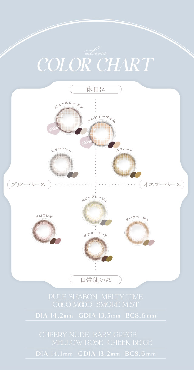チェリッタのカラーチャートマップ|瞳からはじまる瞬間あかぬけレンズ あかちゃすイメージモデルのワンデーカラコンCheritta(チェリッタ)1DAY,DIA14.2mm/14.1mm,BC8.6mm,高含水,うるおい成分配合,UVカット