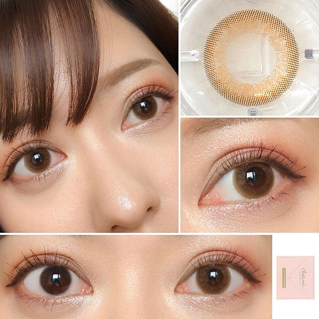 チューズミーはゆうこす(菅本裕子)プロデュース、イメージモデル。シフォンブラウンはふわっと色素薄い系ブラウン。思わず見入ってしまうアンニュイな透け感とくりんとしたレンズデザインの愛されワンデーカラコンです