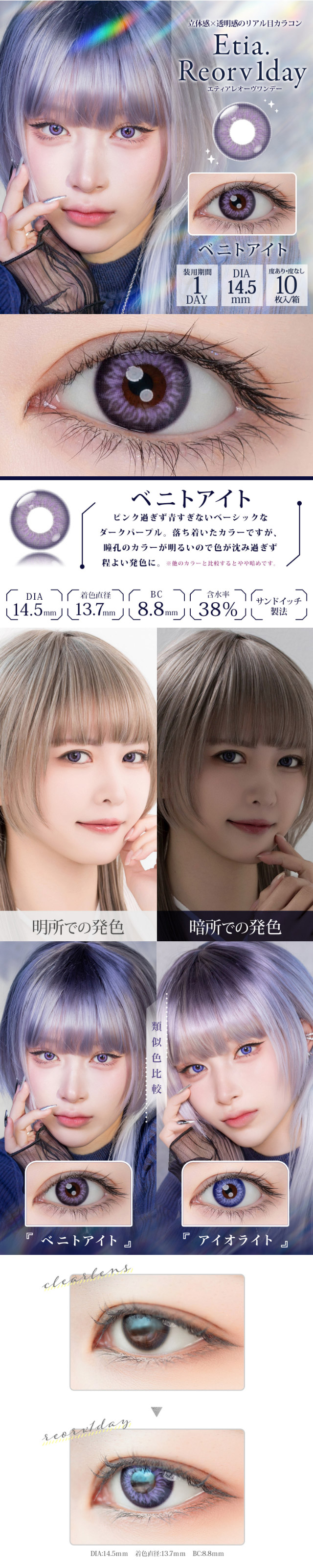 エティアレオーヴワンデーのベニトアイト|エティアレオーヴワンデー(Etia. Reorv 1day),1day,DIA14.5mm,着色直径13.7mm,BC8.8,10枚入り