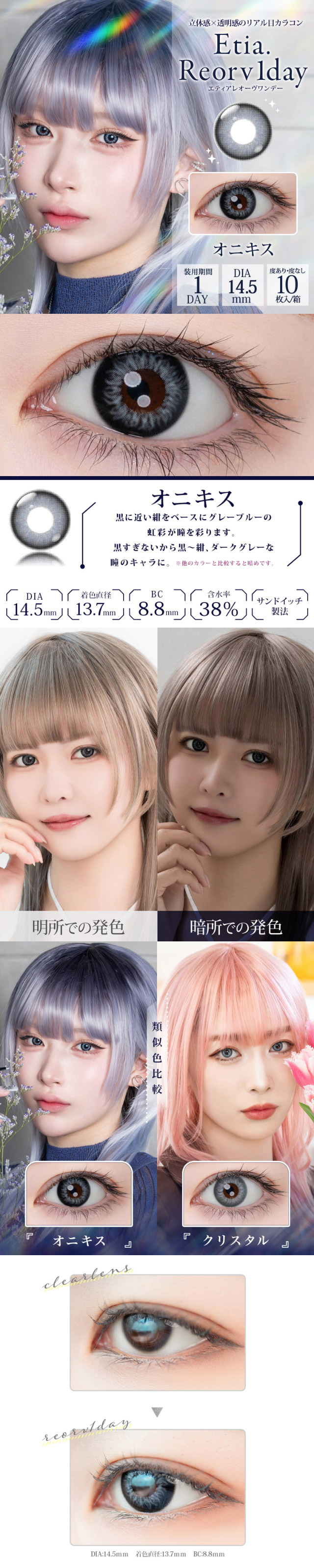 エティアレオーヴワンデーのオニキス|エティアレオーヴワンデー(Etia. Reorv 1day),1day,DIA14.5mm,着色直径13.7mm,BC8.8,10枚入り