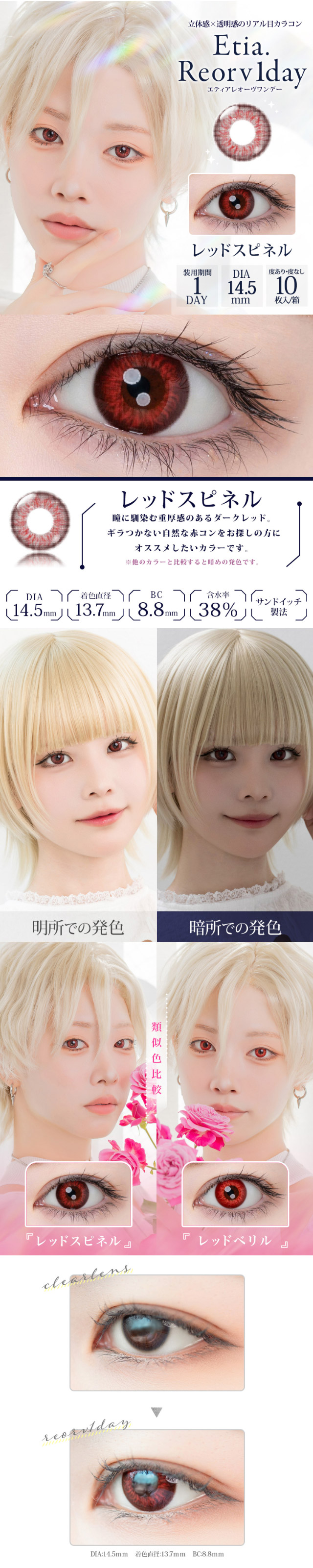 エティアレオーヴワンデーのレッドスピネル|エティアレオーヴワンデー(Etia. Reorv 1day),1day,DIA14.5mm,着色直径13.7mm,BC8.8,10枚入り