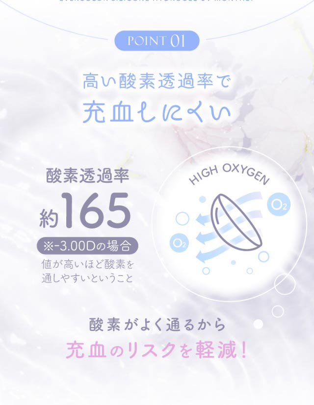 高い酸素透過率で充血しにくい|新木優子イメージモデルのマンスリーカラコン【エバーカラーワンマンス(Ever Color 1MONTH)】エバーカラーマンスリー カラコン マンスリーカラコン 1month 2枚入り 度あり・度なし  DIA14.5mm UVカット モイスト シリコーンハイドロゲル素材