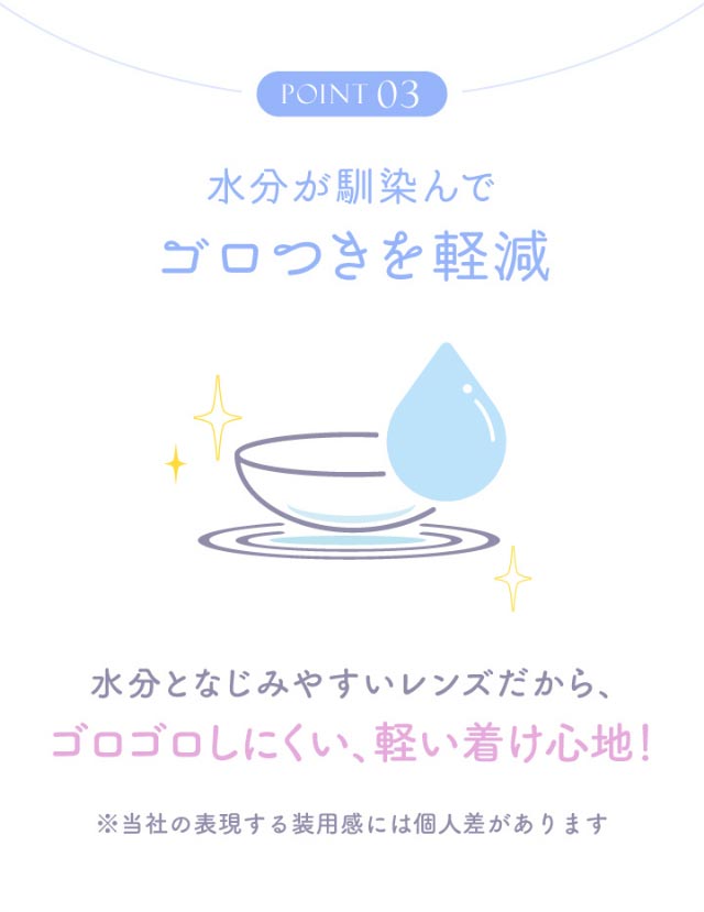 水分が馴染んでゴロつきを軽減|新木優子イメージモデルのマンスリーカラコン【エバーカラーワンマンス(Ever Color 1MONTH)】エバーカラーマンスリー カラコン マンスリーカラコン 1month 2枚入り 度あり・度なし  DIA14.5mm UVカット モイスト シリコーンハイドロゲル素材
