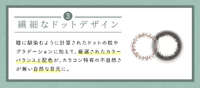 繊細なドットデザイン|アイメイクワンマンス,マンスリーカラコン,大人可愛い,ナチュラルカラコン,私の瞳をメイクする