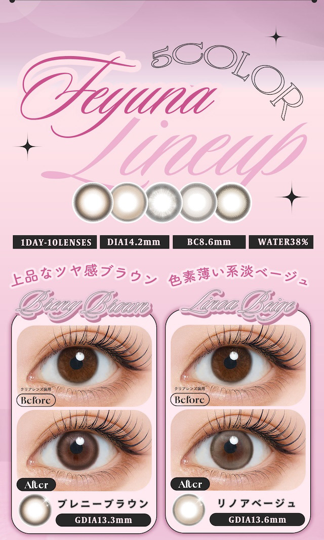 度あり10枚 フェユナ1dayモイスティン DIA:14.2mm ワンデー カラコン カラーコンタクトレンズ