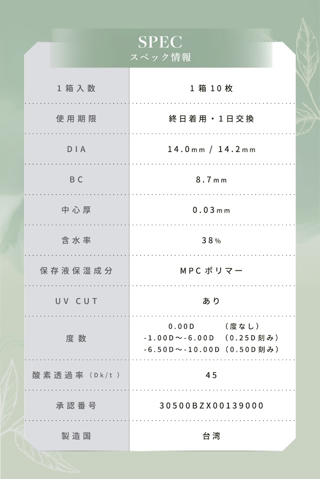 リルムーン0.03ゼロワンデー レンズスペック