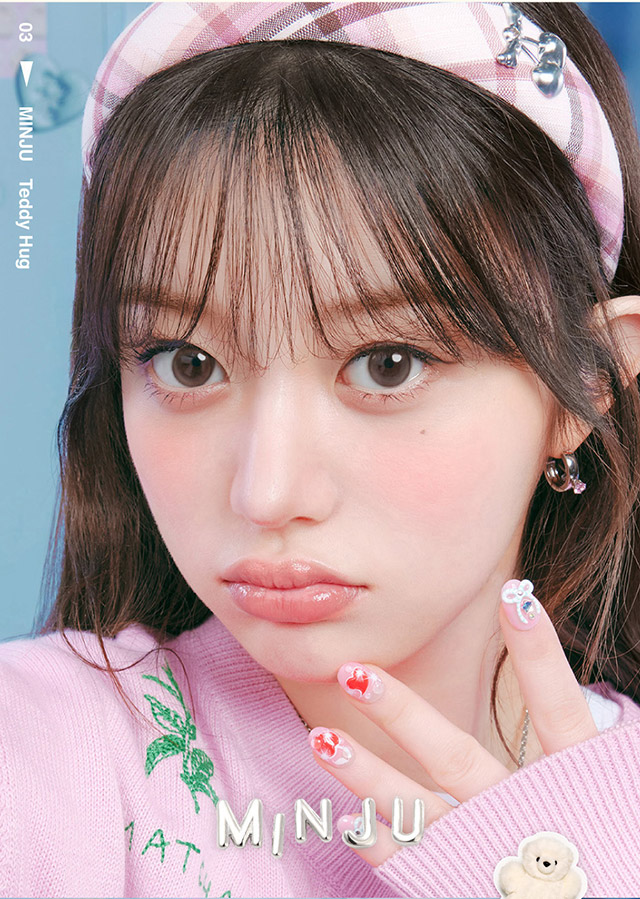 テディハグ装用写真|ILLIT(アイリット)イメージモデル♡回らない水光カラコン「リルミィ(LilMe)」,1day,DIA14.5mm,高含水55%,ブルーライト&UVカット,うるおい成分配合,1箱10枚入り