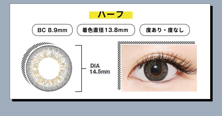ラブホリックアイルーチェワンデーハーフ(Love Holic Eyeluce 1day Half)BC 8.9mm,着色直径13.8mm,DIA14.5mm,度あり/なし対応の大人気ワンデーカラコン
