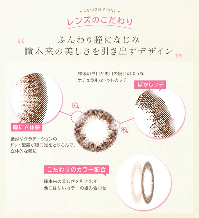 ルミア2ウィーク,イメージモデル森絵梨佳,レンズのこだわり,ふんわり瞳になじみ“瞳本来の美しさを引き出すデザイン”,ぼかしフチ