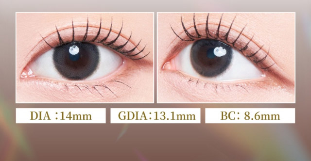 ブラックスワン装用写真,DIA14mm,GDIA13.1mm,BC8.6mm|女神のような美しさをコンセプトに瞳に艶と色気を纏うワンデーカラコン,TWICE ミナイメージモデルのワンデーカラコン【MEVILAGE(メビラージュ)】1day,10枚入り,DIA14.0mm,BC8.6mm