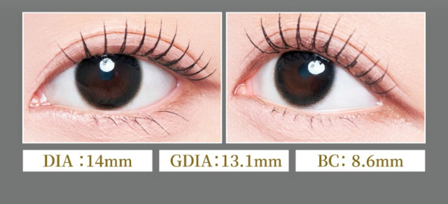 アリュールブラック装用写真,DIA14mm,GDIA13.2mm,BC8.6mm|女神のような美しさをコンセプトに瞳に艶と色気を纏うワンデーカラコン,TWICE ミナイメージモデルのワンデーカラコン【MEVILAGE(メビラージュ)】1day,10枚入り,DIA14.0mm,BC8.6mm