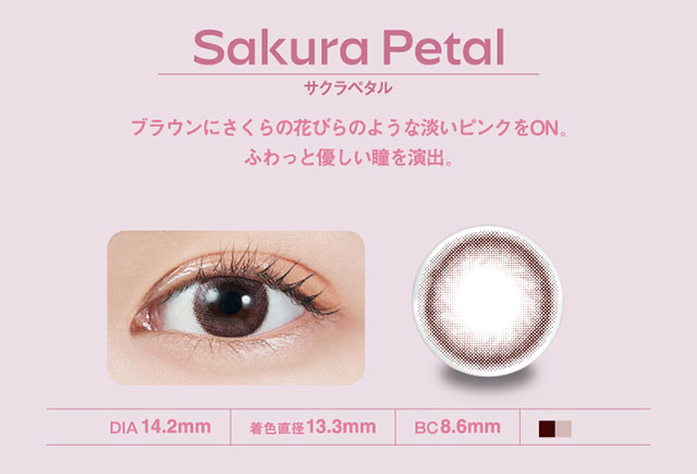 モラクワンデーのサクラペタル,ブラウンにさくらの花びらのような淡いピンクをON,ふわっと優しい瞳を演出,DIA14.2mm,着色直径13.3mm,BC8.6mm|宮脇咲良(さくらたん)イメージモデルのワンデーカラコン【モラクワンデー(MOLAK 1day)】カラコン ワンデーカラコン 1day 1箱10枚入り