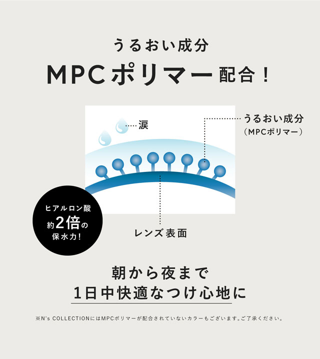 うるおい成分MPCポリマー配合!|渡辺直美さんプロデュースのハイセンスワンデーカラコンN'sCOLLECTION(エヌズコレクション)