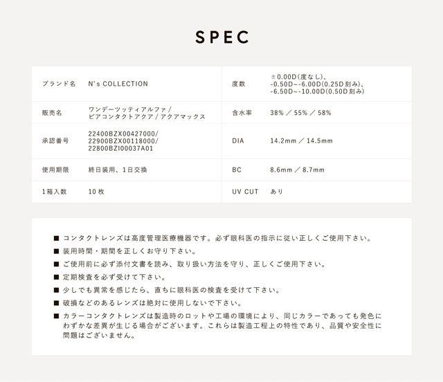 エヌズコレクションのスペック詳細|渡辺直美さんプロデュースのハイセンスワンデーカラコンN'sCOLLECTION(エヌズコレクション)