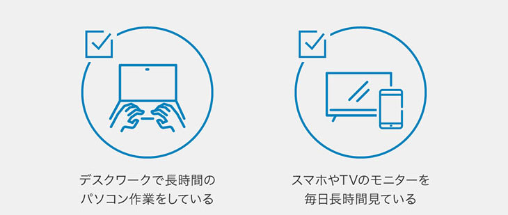 デスクワークで長時間のパソコン作業をしている,スマホやTVのモニターを毎日長時間見ている