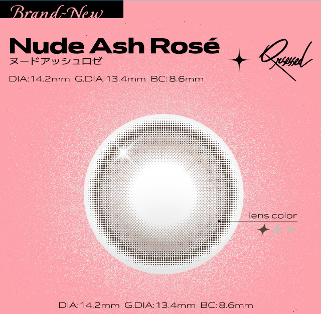 ヌードアッシュロゼレンズ写真,DIA14.2mm,着色直径13.4mm,BC8.6mm|最新の韓国トレンドを盛り込んで表現したワンデーカラコン【クラセスト(Qrsessed)】ワンデーカラコン,1day,DIA14.2mm,含水率38.0%,低含水