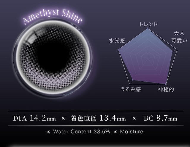 DIA 14.2mm × 着色直径 13.4mm × BC 8.7mm|度あり・度なし 10枚 ラディリス アメジストシャイン DIA:14.2mm ワンデー カラコン カラーコンタクトレンズ
