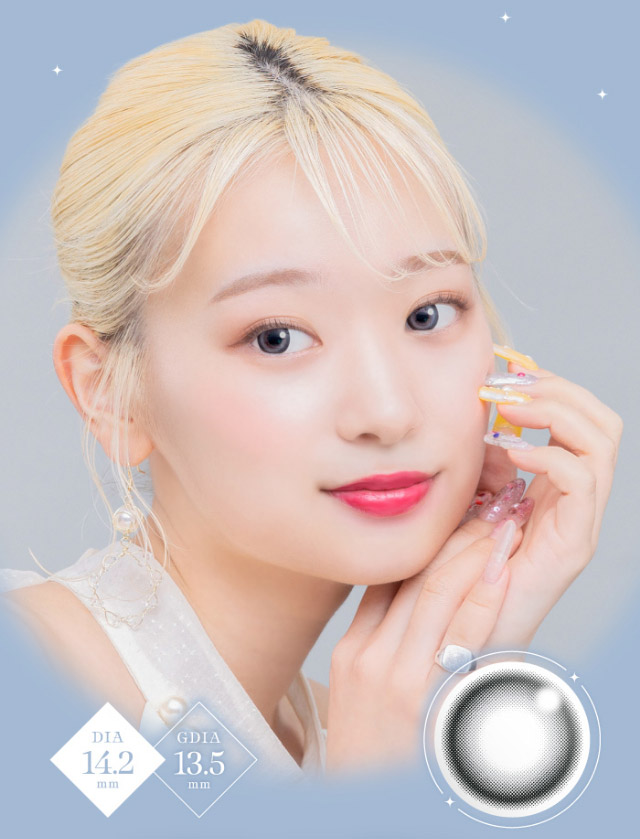 ムーングレー装用ビジュアル,DIA14.2mm,着色直径13.5mm|ナチュラルで透明感のある瞳になれる2WEEKカラコン,RICHI STANDARD 2WEEK SERIES(リッチスタンダードツーウィーク),2week,1箱6枚入り,DIA14.2mm,BC8.6mm