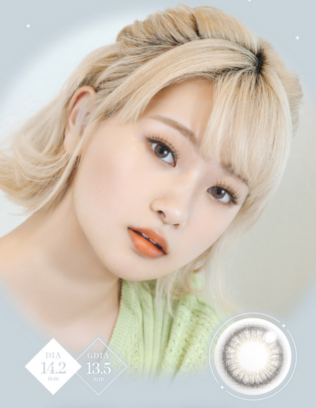 スムースグレー装用ビジュアル,DIA14.2mm,着色直径13.5mm|ナチュラルで透明感のある瞳になれる2WEEKカラコン,RICHI STANDARD 2WEEK SERIES(リッチスタンダードツーウィーク),2week,1箱6枚入り,DIA14.2mm,BC8.6mm