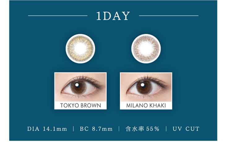 リッチスタンダードプレミアムはDIA14.1㎜、BC8.7mm、含水率55%のワンデーカラーコンタクトレンズ