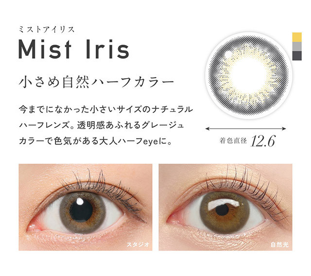 レヴィアワンデーカラーカラコン ミストアイリス|KIM CHAEWON (キム・チェウォン) of LE SSERAFIMイメージモデルのワンデーカラコン レヴィア ワンデー(ReVIA 1DAY)DIA14.1mm,BC8.6mm,UVカット,うるおい高含水レンズ,瞳に色素が触れない製法,うるおい成分