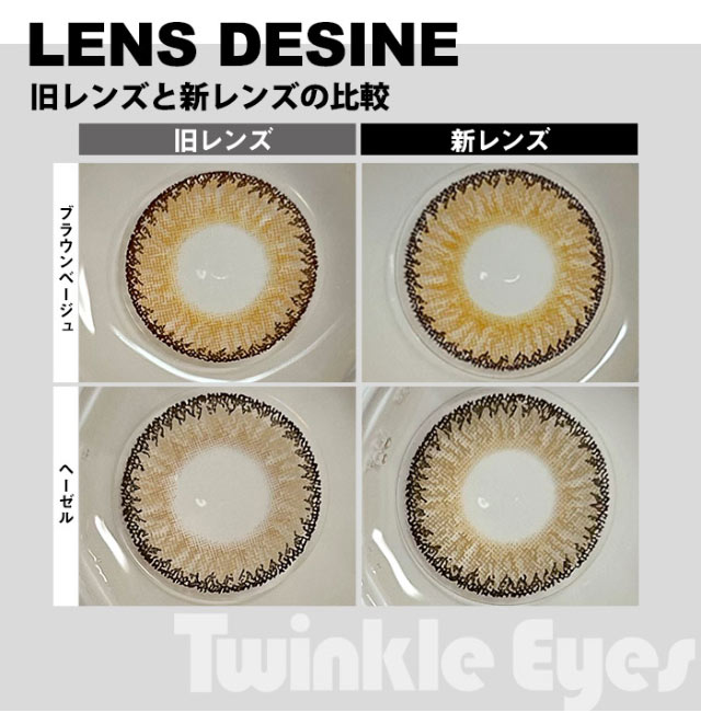 旧レンズと新レンズの比較|尾崎紗代子イメージモデル,トゥインクルアイズ(TwinkleEyes),マンスリー,1ヶ月,UVカット,モイスト,DIA14.5mm,BC8.7mm