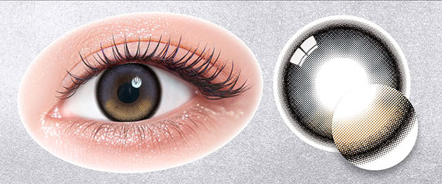 ブラックパールのレンズ写真と装用写真|一条響イメージモデルのマンスリーカラコン 1month カラーズワンマンス【colors 1month】