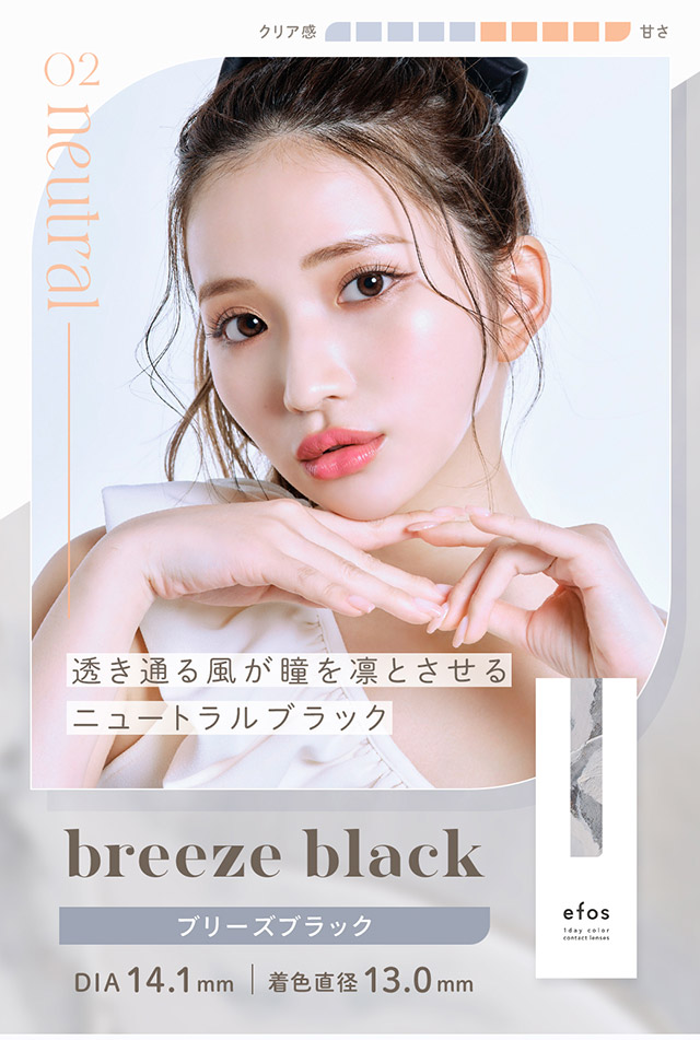 ブリーズブラック,DIA14.1mm,BC8.6mm,着色直径13.0mm,ニュートラルブラック,万能カラー,ちゅるん|南りほさんイメージモデル♡自然なニュアンスが大人っぽい、ハーフ・クォーター風カラコンブランド,ハーフ,ナチュラル,エフォス,efos,エフォス(efos)