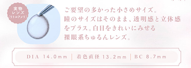 リトルアメリのレンズ写真,DIA14.0mm,着色直径13.2mm,BC8.7mm,|わたし史上いちばんの瞳に【エンチュール(em TULLE)】わーすた(The World Standard)イメージモデルのワンデーカラコン 1箱10枚入り