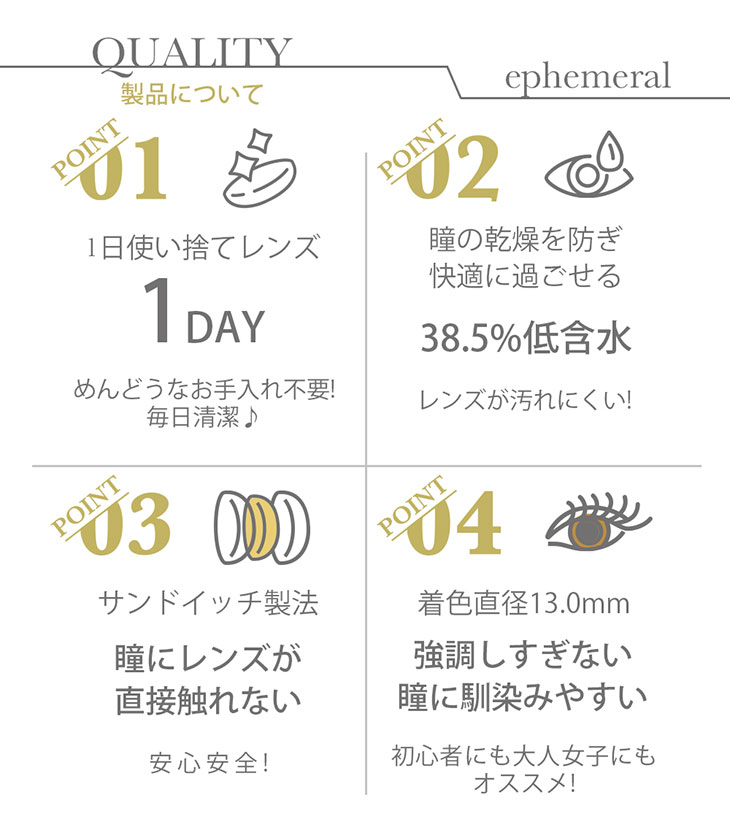 ワンデーカラコンエフェメラル(ephemeral)のスペック詳細