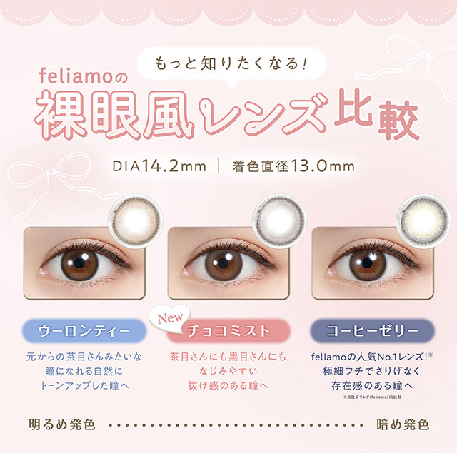 フェリアモのゆうパケットレンズ比較|毎日可愛い飽きない♡白石麻衣さん(まいやん)イメージモデル フェリアモ マンスリー(feliamo 1MONTH)人気のワンデーカラコンが待望のマンスリーに♡1month 1ヶ月 1箱2枚入り BC8.6mm 含水率38%