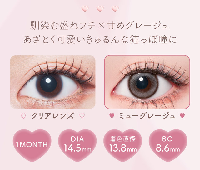 ミューグレージュ 装用画像 スペック