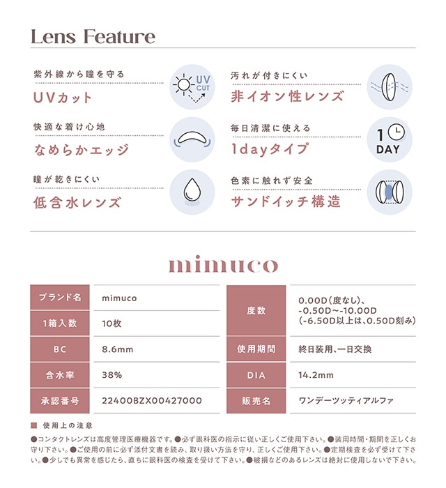 かわにしみきプロデュースミムコ【mimuco】レンズスペック
