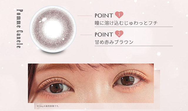 ポムカヌレのレンズポイント|かわにしみき(みきぽん)プロデュース,ミムコワンマンス【mimuco 1month】度あり度なし,DIA14.2mm,BC8.6,含水率38%