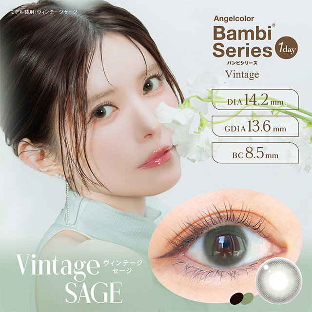 エンジェルカラーヴィンテージワンデー ヴィンテージセージ(AngelColorVintage1day Vintage SAGE)益若つばさ(つーちゃん)|益若つばさ(つーちゃん)イメージモデル エンジェルカラーバンビヴィンテージワンデー(AngelColorVintage1day)