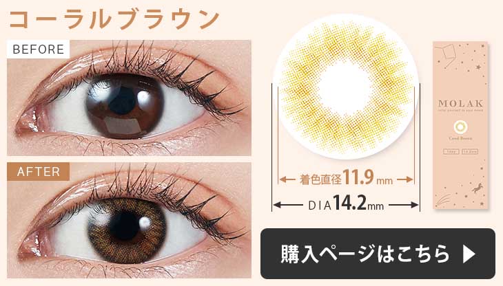 モラク ワンデー カラコン コーラルブラウンの装用画像